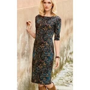 NWT Peruvian Connection Silk Road Dress Pima Cotton Size Large Sheath Printed